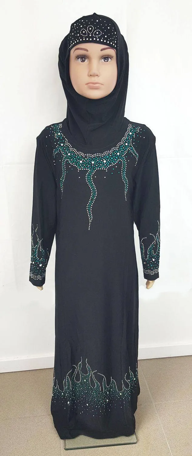 Girls Muslim Dress Kids Long Sleeve Holiday Abaya Islamic 3-12T