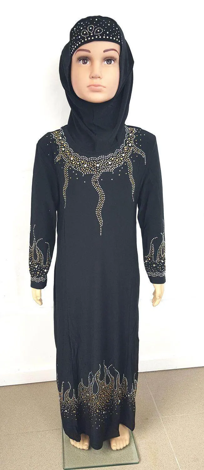 Girls Muslim Dress Kids Long Sleeve Holiday Abaya Islamic 3-12T