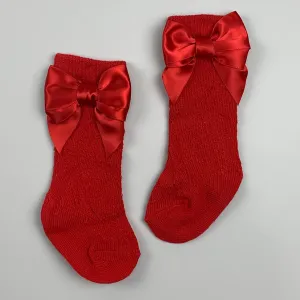Girls Red Knee High socks with Red Satin Bow