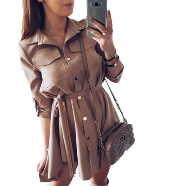 Girls Shirts Dress Leisure Autumn Shirts Dresses Women Soild Spring Casual Mini Shirt DressTurn-down Collar Dress Femme GV118