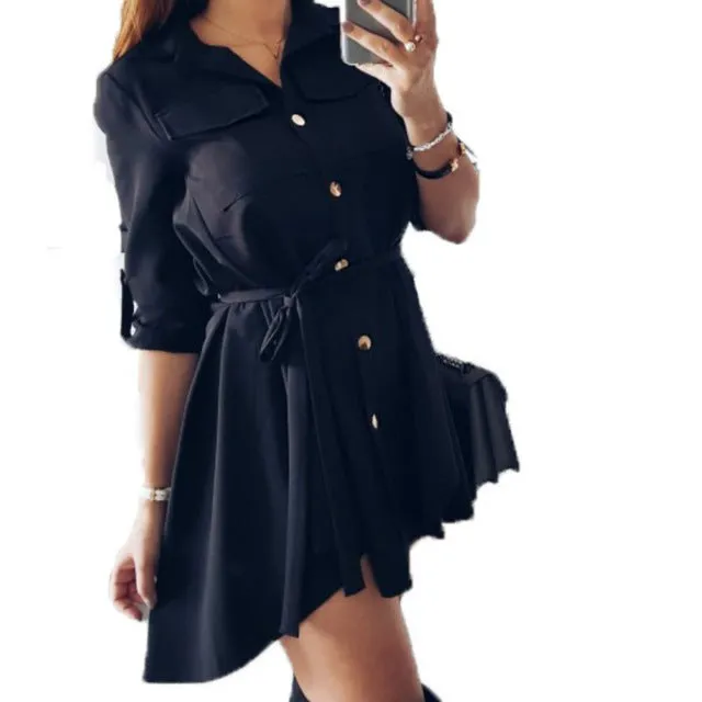 Girls Shirts Dress Leisure Autumn Shirts Dresses Women Soild Spring Casual Mini Shirt DressTurn-down Collar Dress Femme GV118