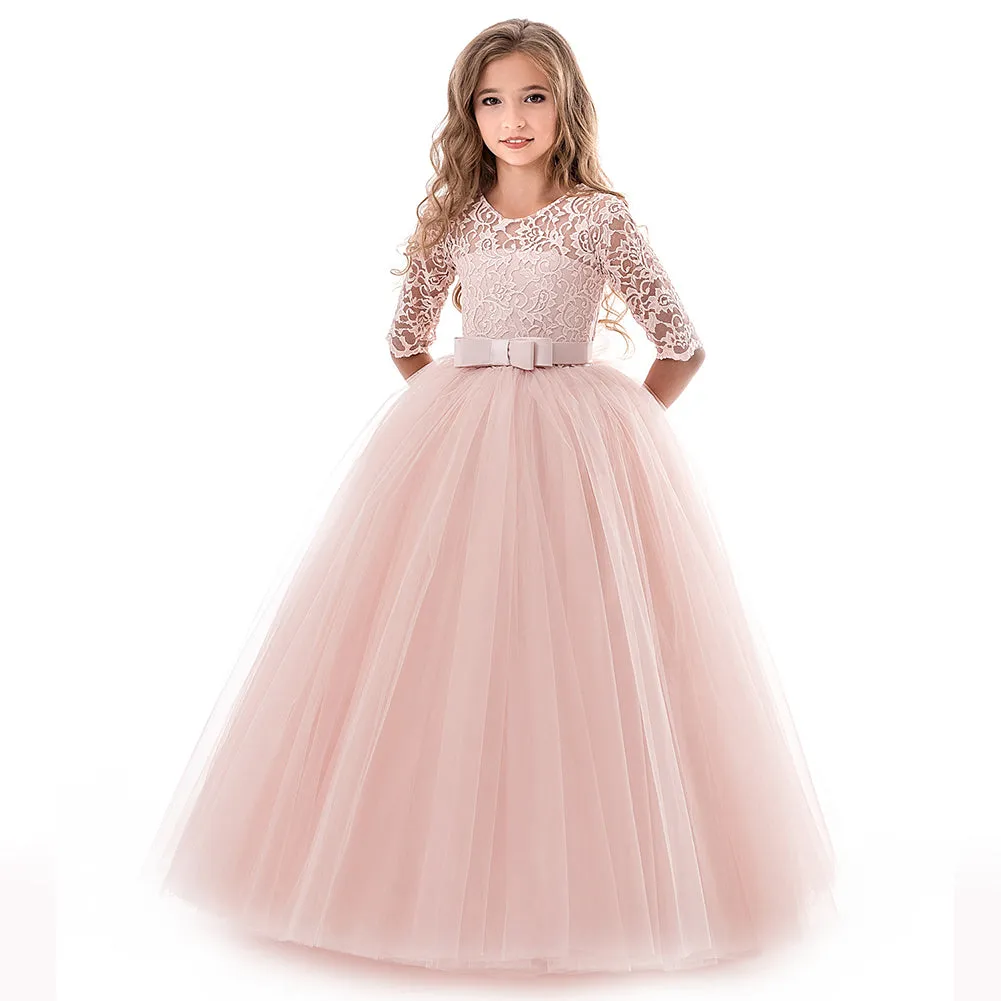 Girls Tulle Lace Flower Wedding Bridesmaid Dress Princess Pageant Formal  Gown