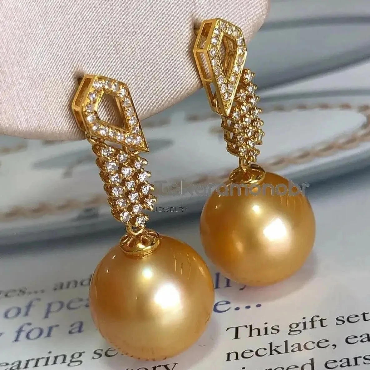 Glimmer 13.0-14.0 mm Golden South Sea Pearl & Diamond Earrings in Gold