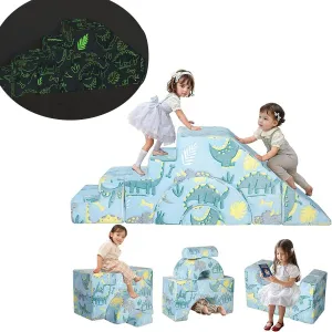 Glow-in-the-Dark Soft Fleece Pikler Large Soft Play Set for Home | Removable & Washable | Dinosaurs