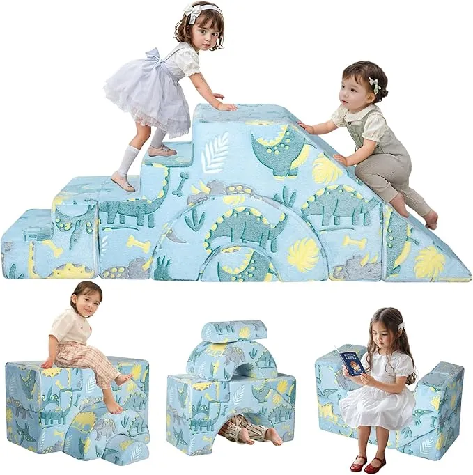 Glow-in-the-Dark Soft Fleece Pikler Large Soft Play Set for Home | Removable & Washable | Dinosaurs