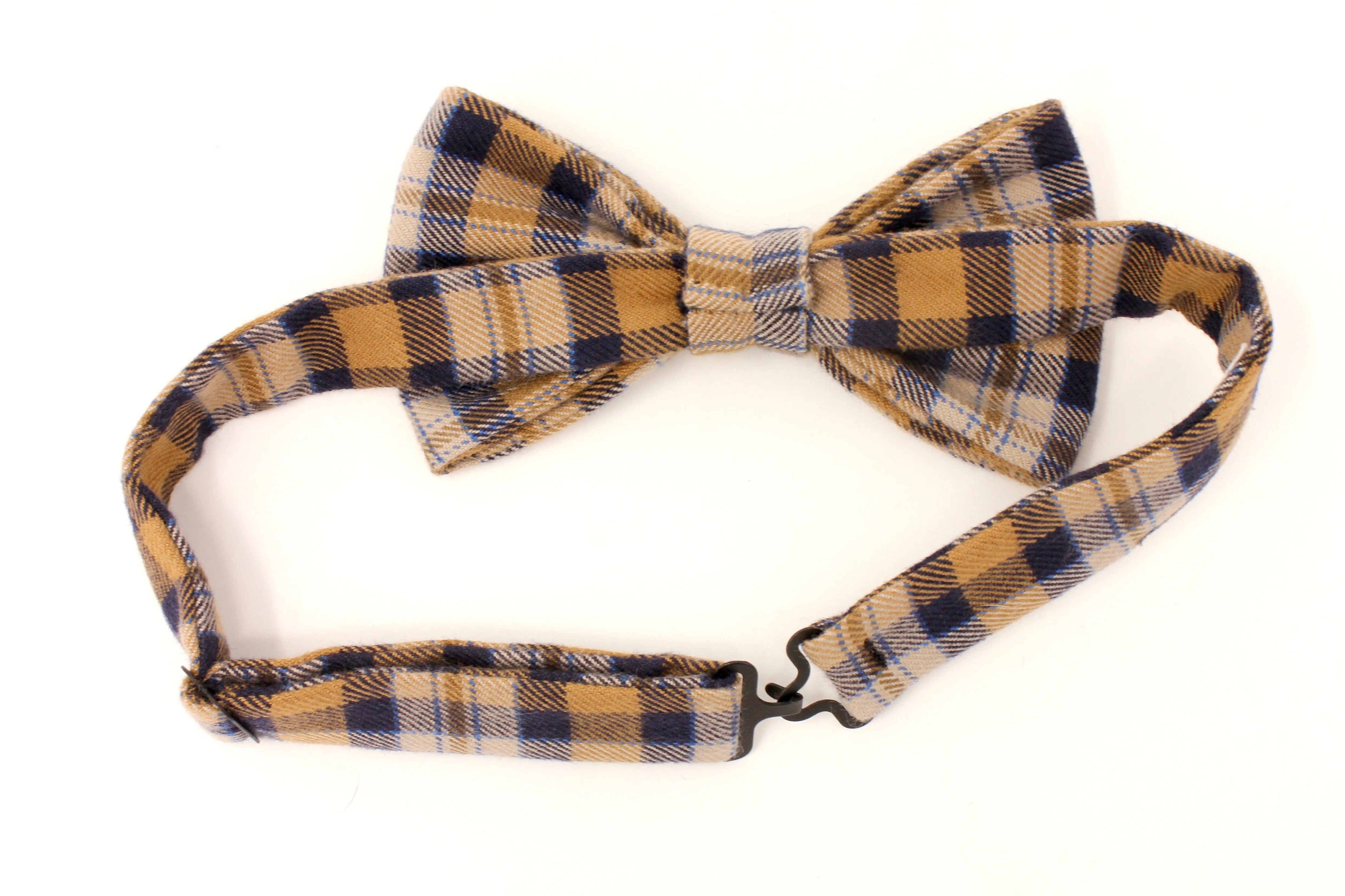 Gold & Navy Plaid Flannel Bow Tie