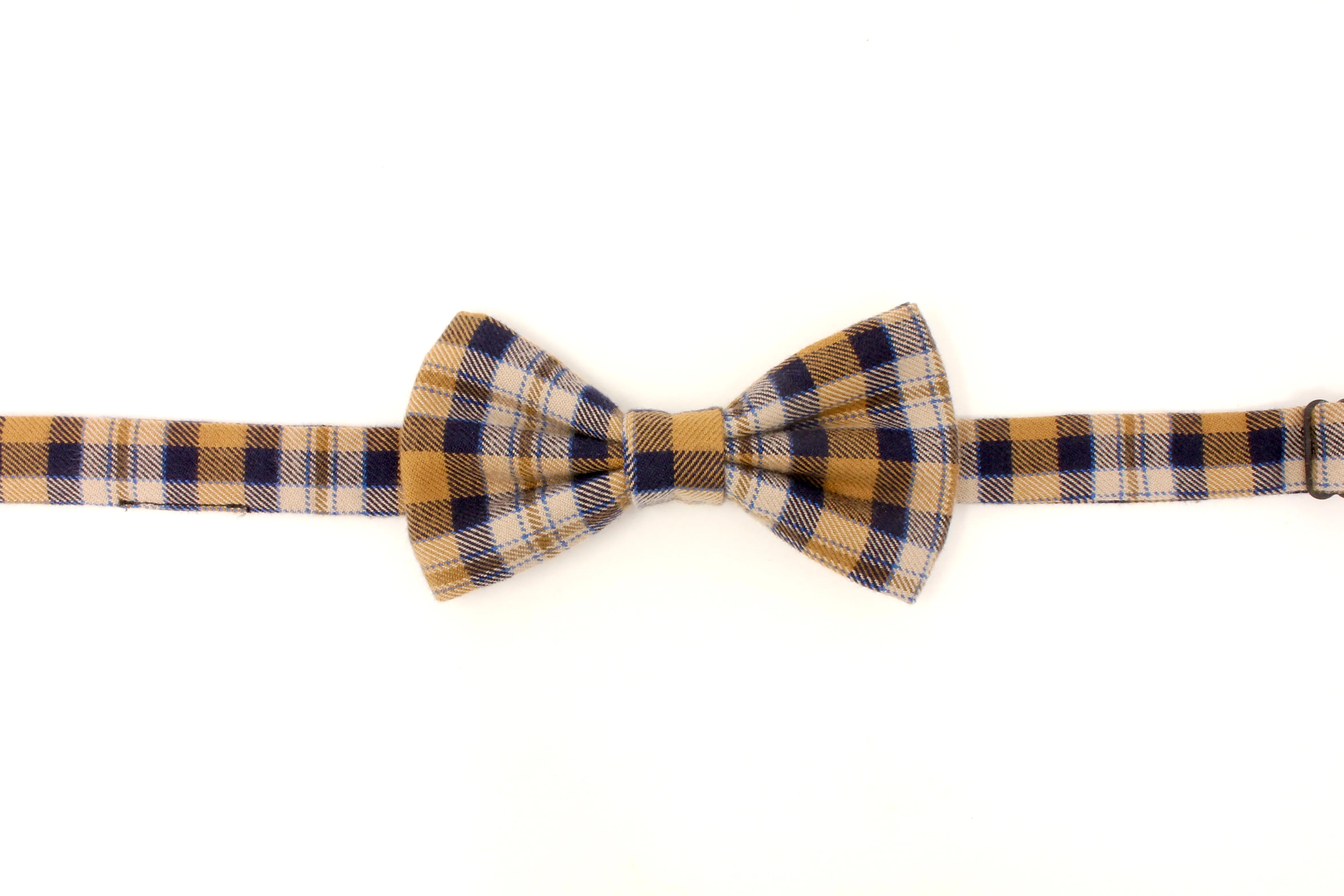 Gold & Navy Plaid Flannel Bow Tie