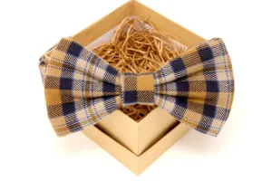 Gold & Navy Plaid Flannel Bow Tie