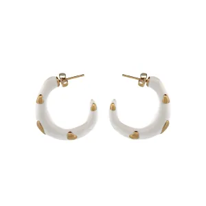 Gold Heart White Hoop Earrings