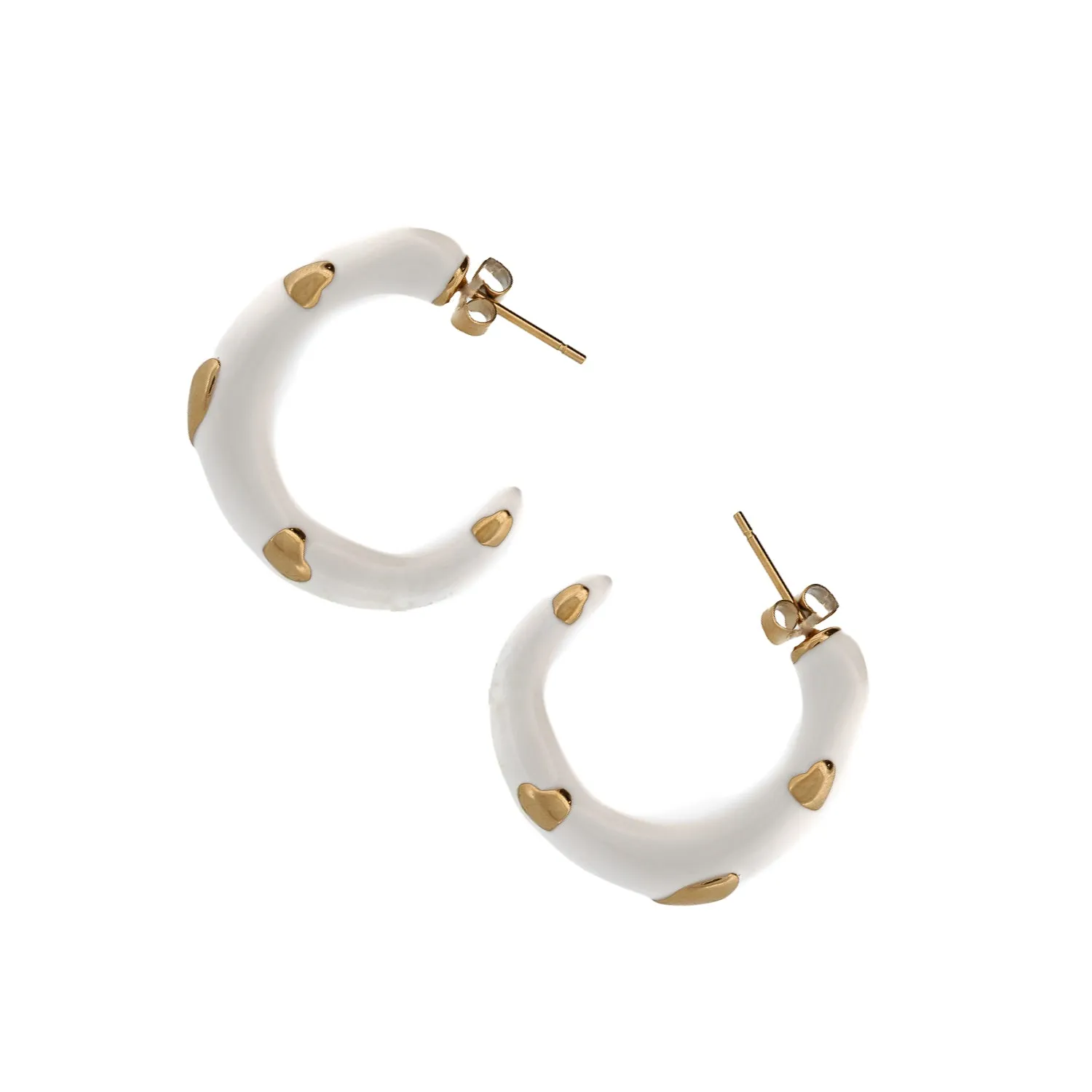Gold Heart White Hoop Earrings