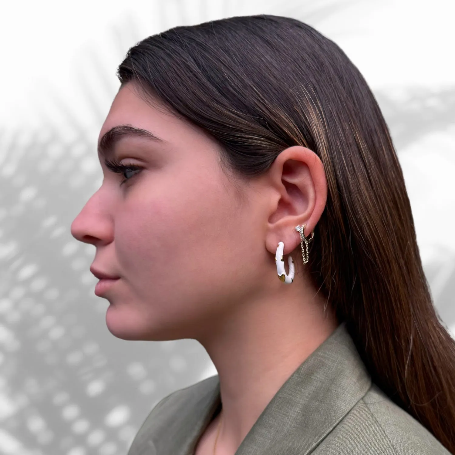 Gold Heart White Hoop Earrings