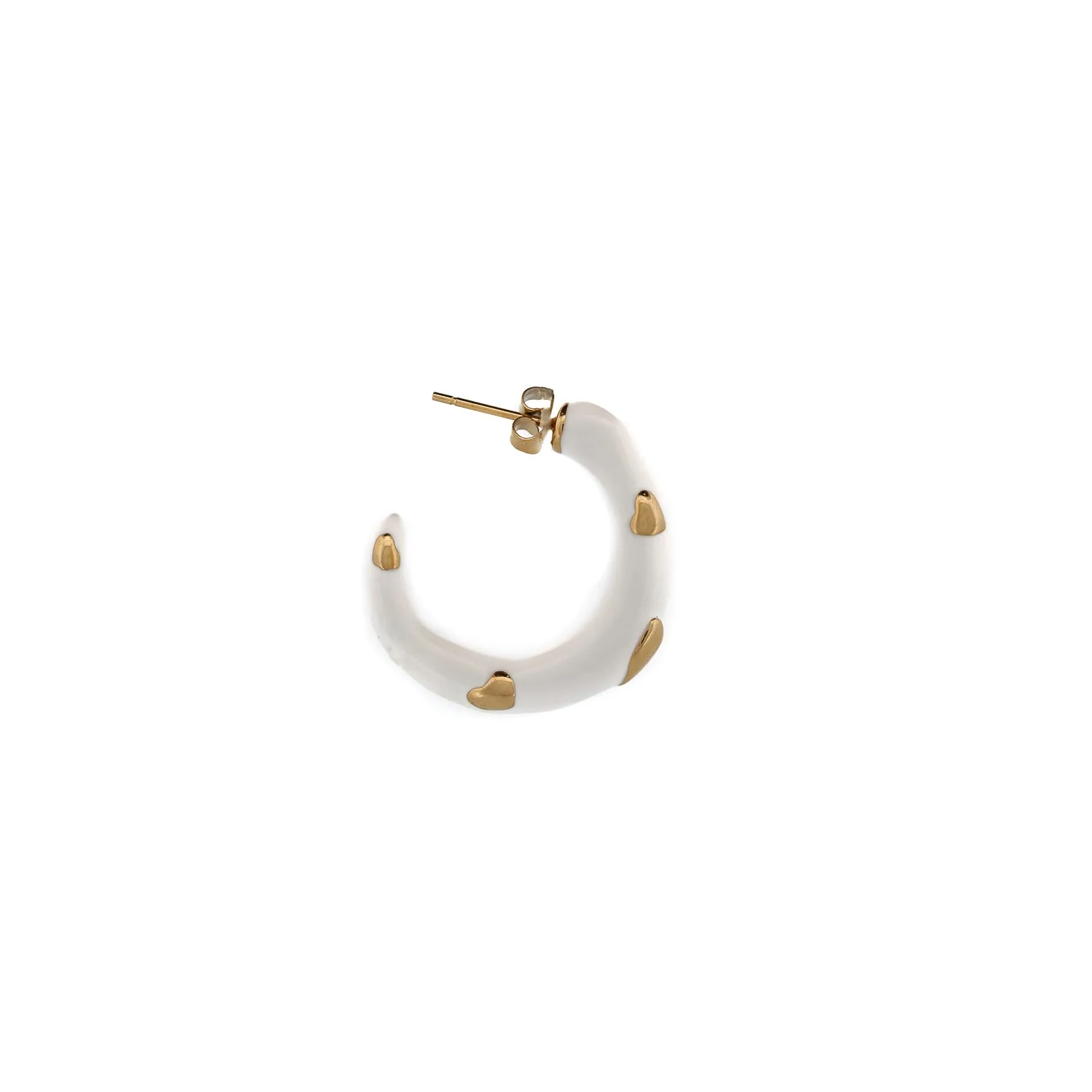 Gold Heart White Hoop Earrings