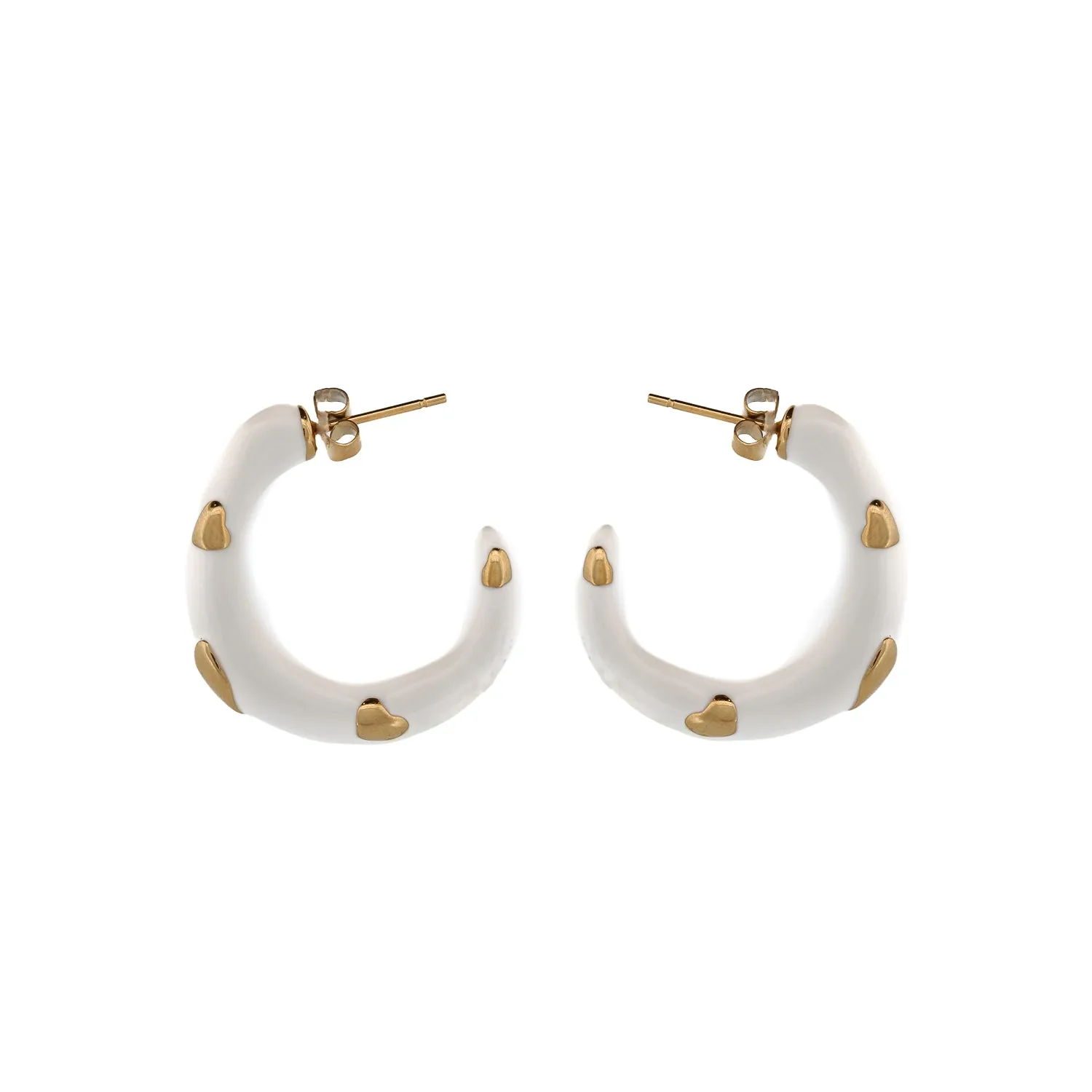 Gold Heart White Hoop Earrings
