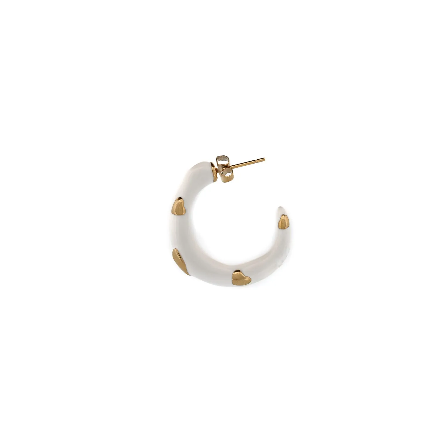 Gold Heart White Hoop Earrings