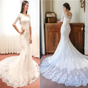 Gorgeous Off Shoulder Half Sleeve Popular Mermaid Wedding Dresses, WD0144