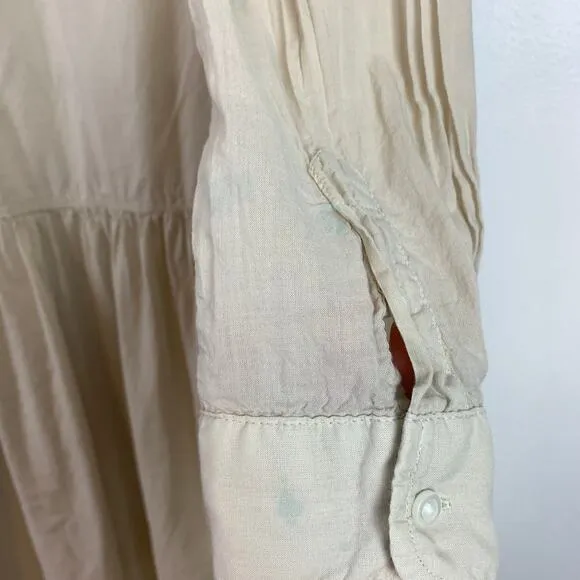 Grayson Changemaker Ruffle Hem 100% Cotton Mini Shirt Dress Almond Small