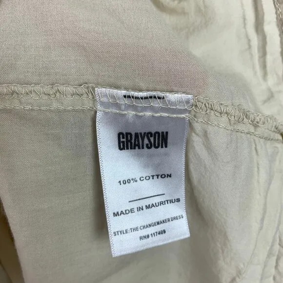 Grayson Changemaker Ruffle Hem 100% Cotton Mini Shirt Dress Almond Small