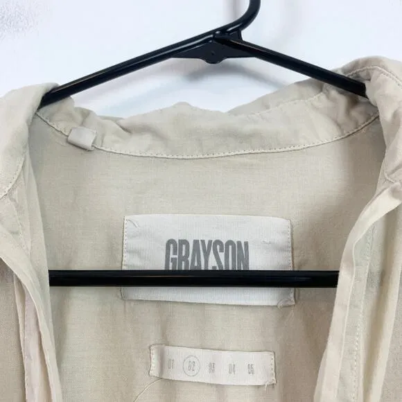 Grayson Changemaker Ruffle Hem 100% Cotton Mini Shirt Dress Almond Small