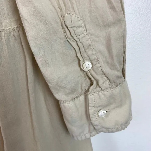 Grayson Changemaker Ruffle Hem 100% Cotton Mini Shirt Dress Almond Small