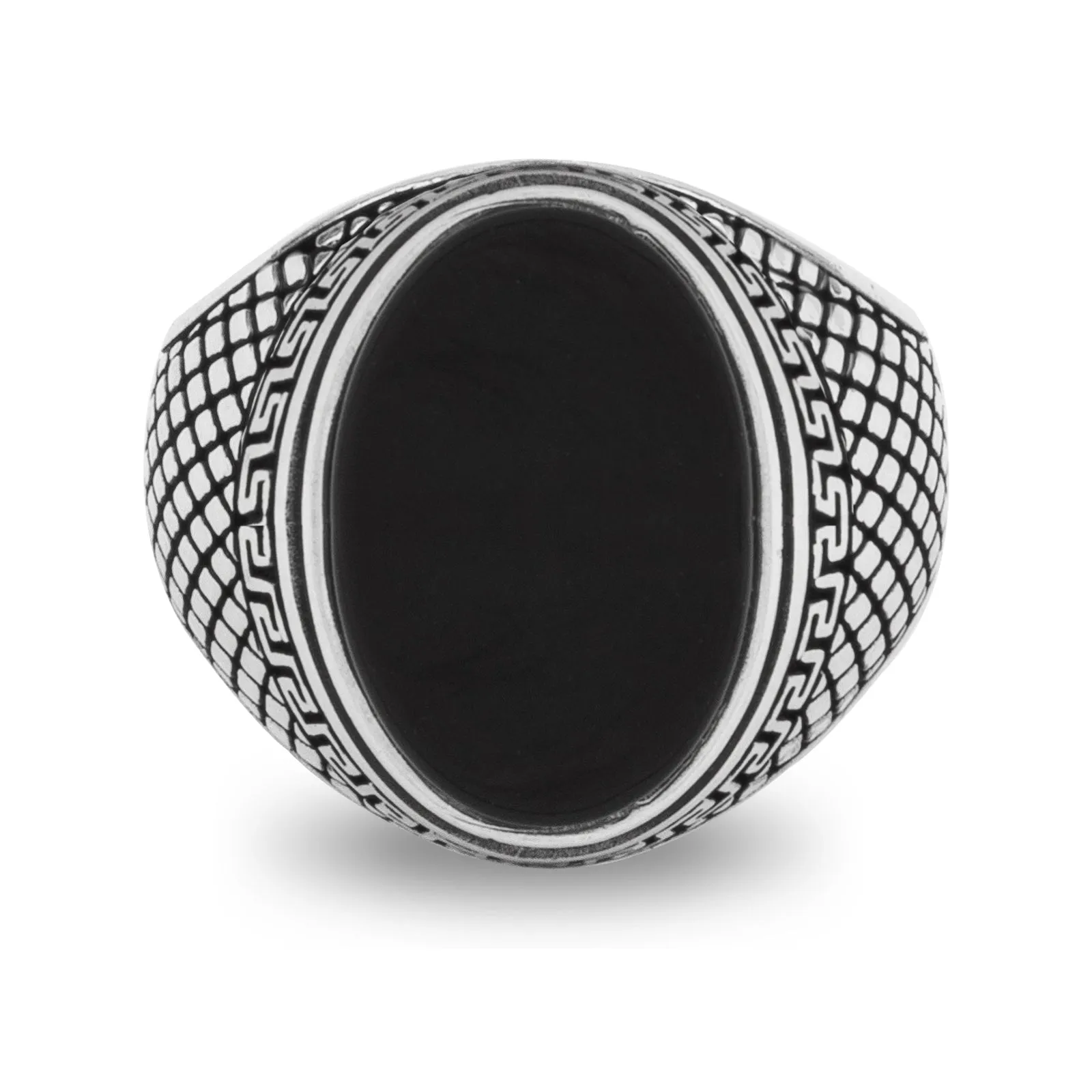 Greek Style Sterling Silver Statement Ring for Men with Black Onyx Gemstone