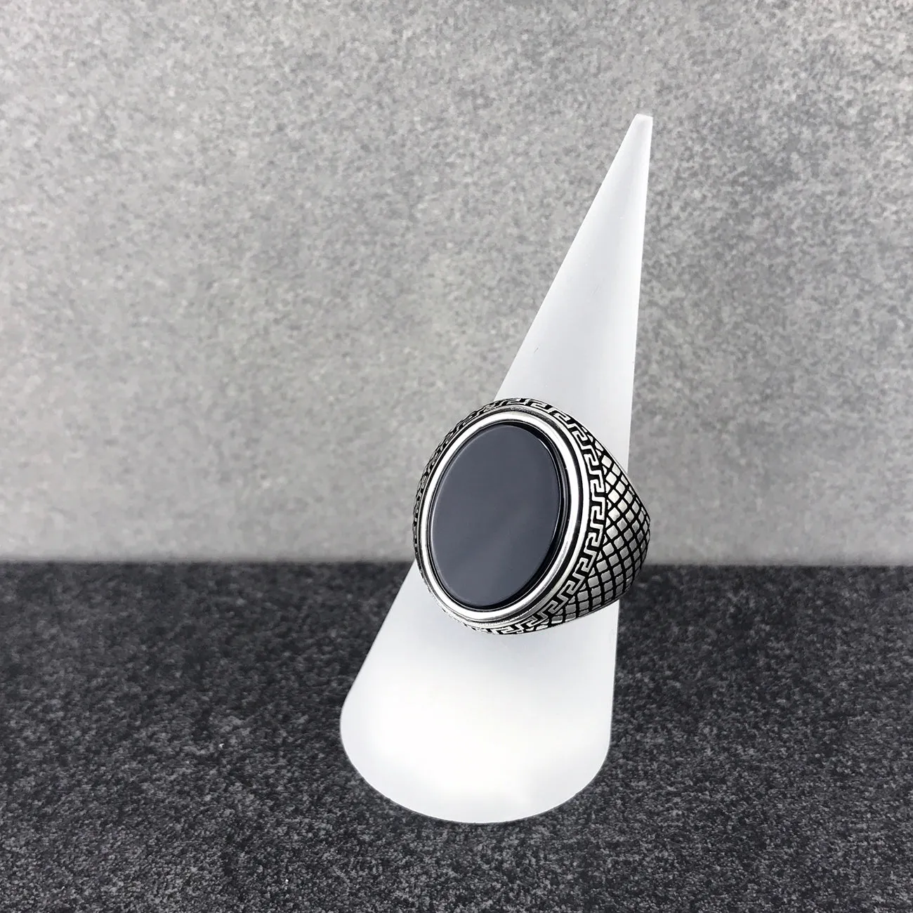 Greek Style Sterling Silver Statement Ring for Men with Black Onyx Gemstone