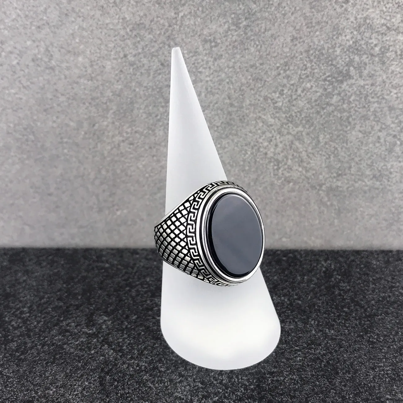Greek Style Sterling Silver Statement Ring for Men with Black Onyx Gemstone
