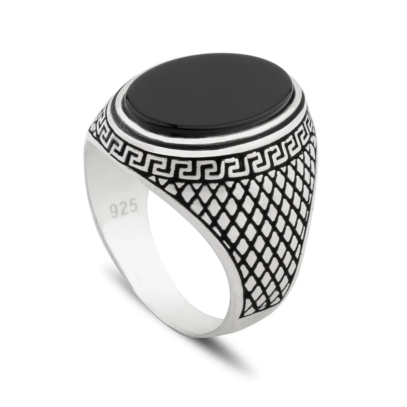 Greek Style Sterling Silver Statement Ring for Men with Black Onyx Gemstone