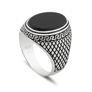 Greek Style Sterling Silver Statement Ring for Men with Black Onyx Gemstone