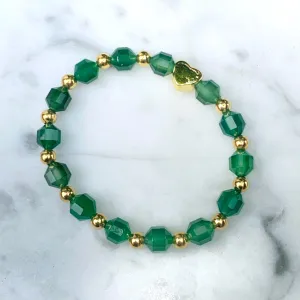Green Agate and Gold Heart Bracelet