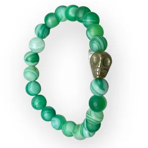 Green Agate and Pyrite Skull Bracelet