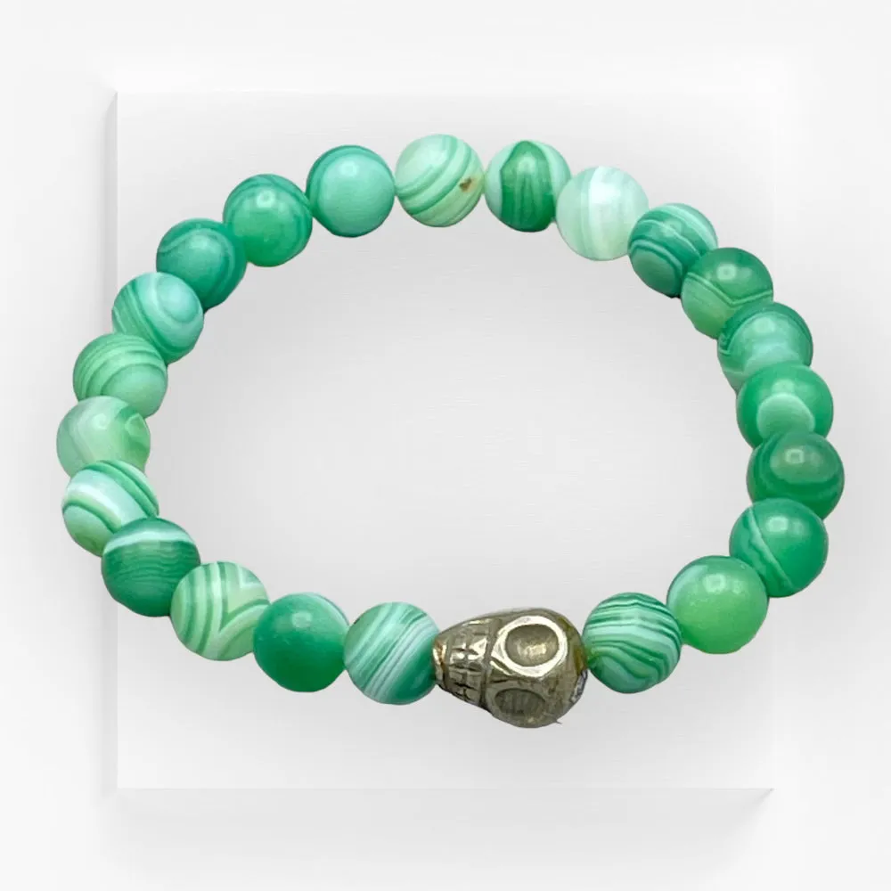 Green Agate and Pyrite Skull Bracelet