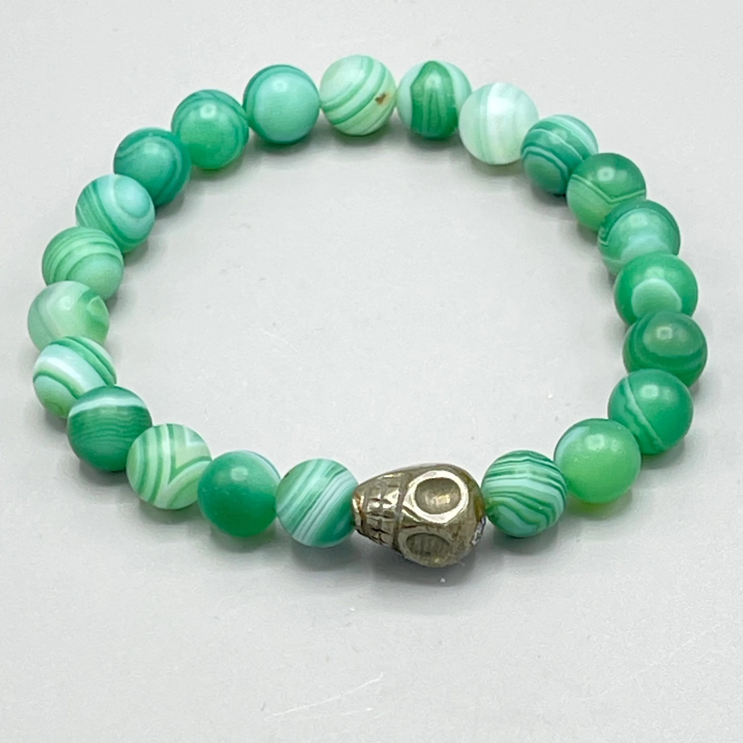 Green Agate and Pyrite Skull Bracelet