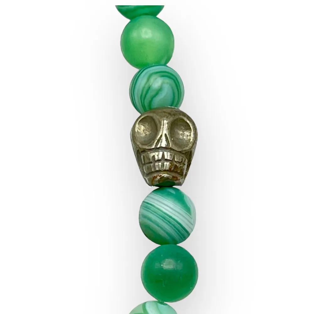 Green Agate and Pyrite Skull Bracelet