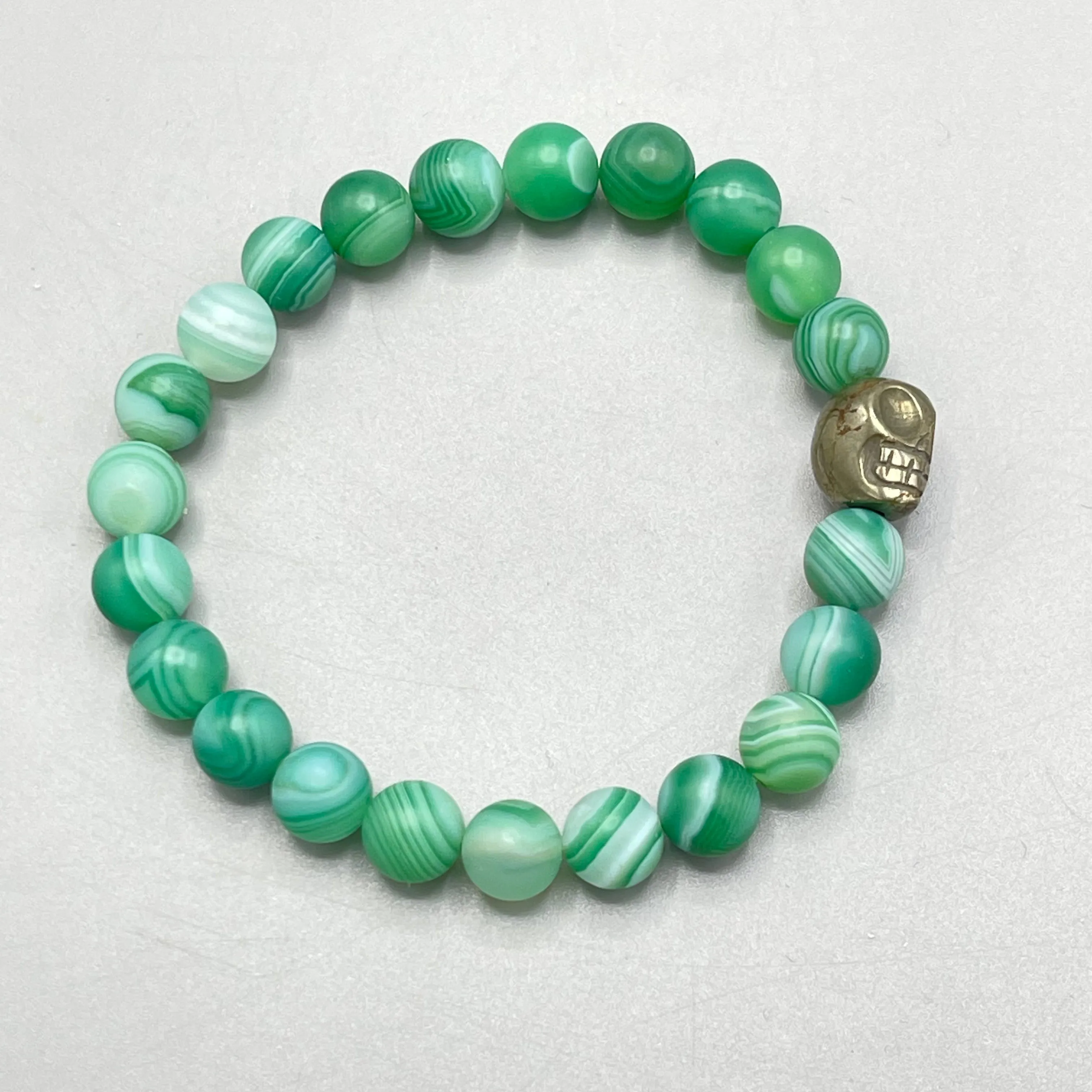 Green Agate and Pyrite Skull Bracelet