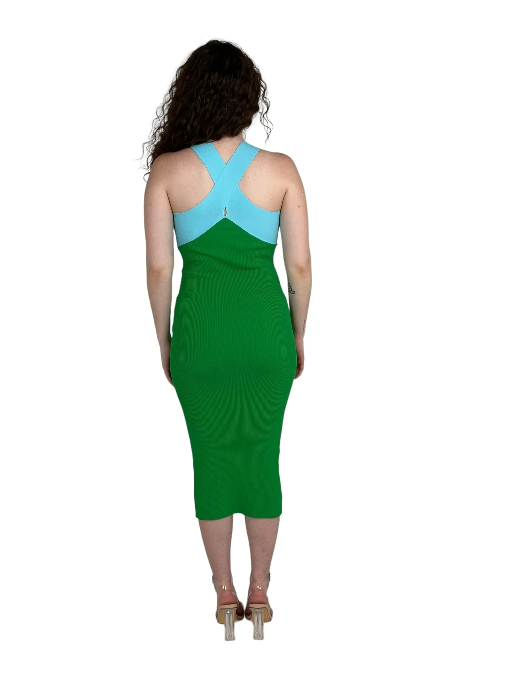 Green Crossover Neckline Midi Dress