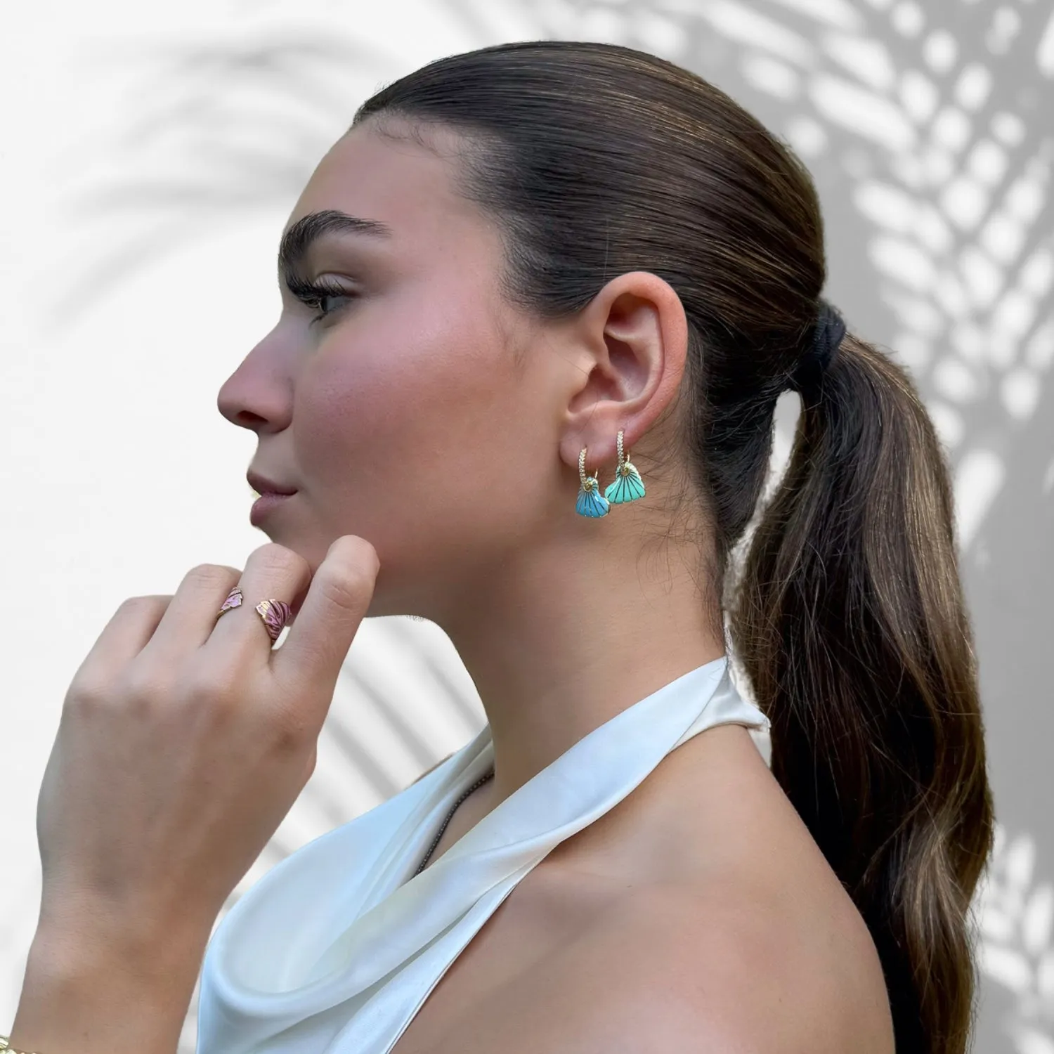 Green Enamel Heart Diamond Hoop Gold Earrings