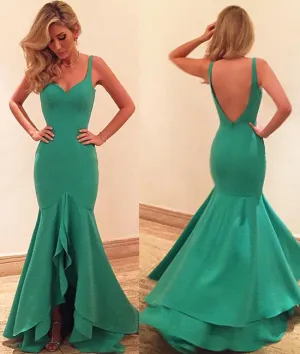 Green mermaid long prom dress, green evening dress