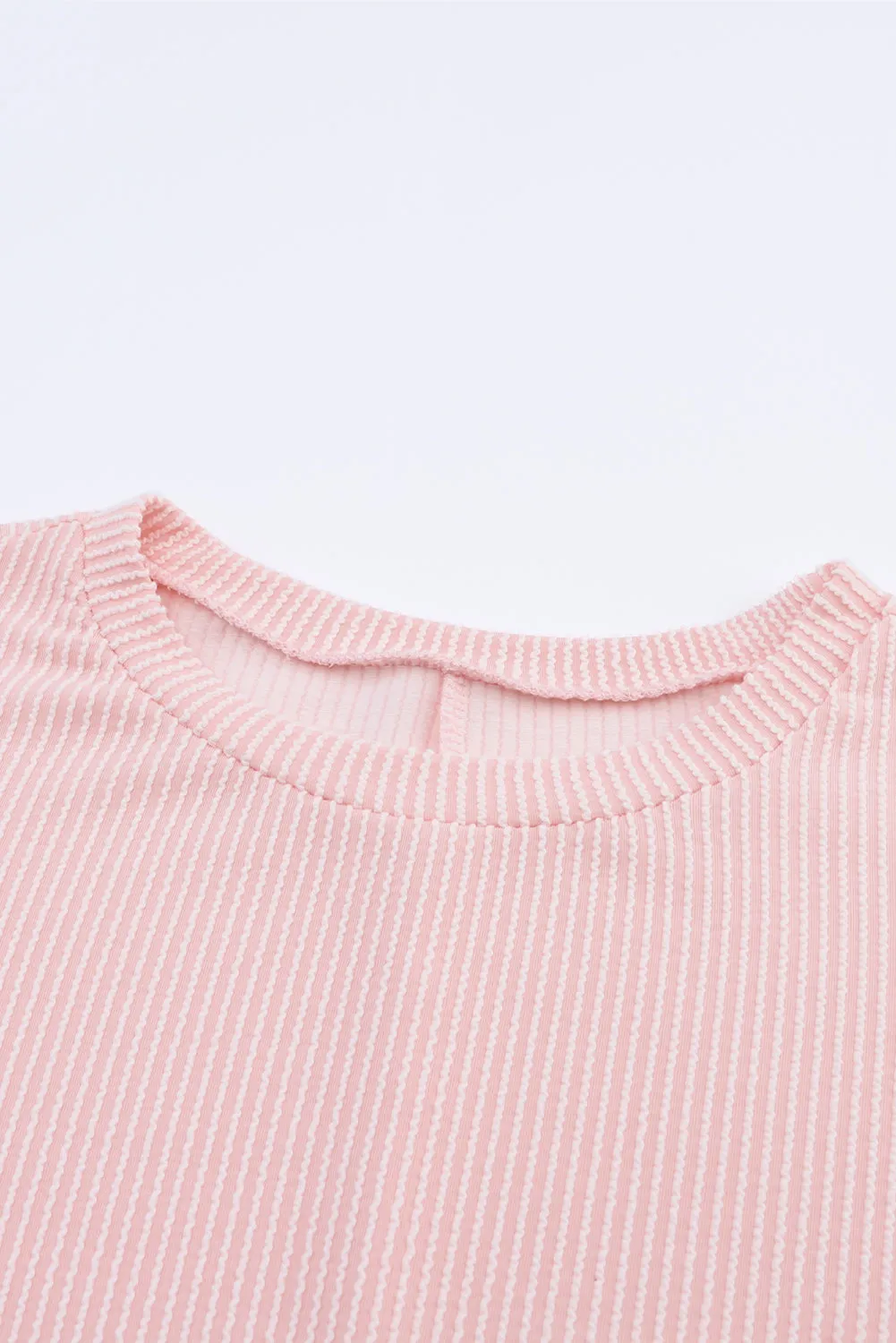 Green Ribbed Roll-tab Sleeve Chest Pocket Oversize Top