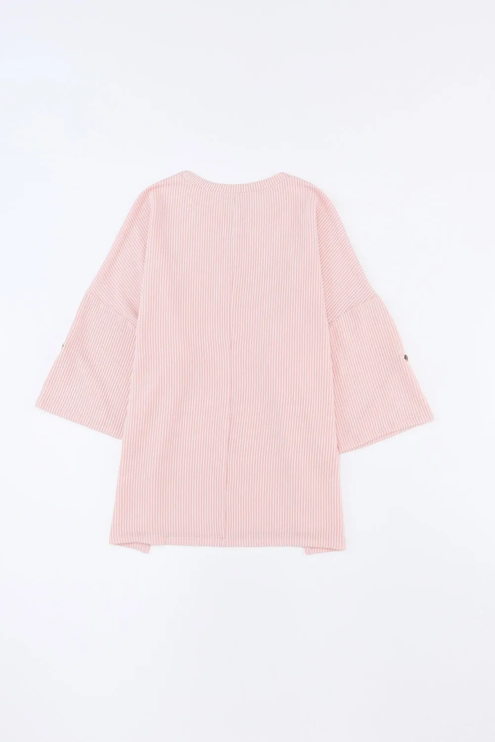 Green Ribbed Roll-tab Sleeve Chest Pocket Oversize Top