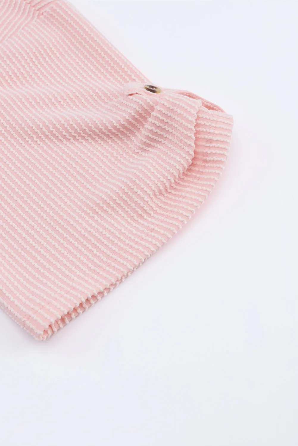 Green Ribbed Roll-tab Sleeve Chest Pocket Oversize Top