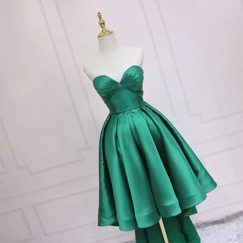 Green Satin Fashionable High Low Party Dress Homecoming Dress, Green Prom Dress Formal Dress