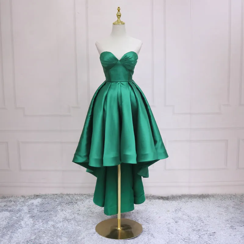 Green Satin Fashionable High Low Party Dress Homecoming Dress, Green Prom Dress Formal Dress