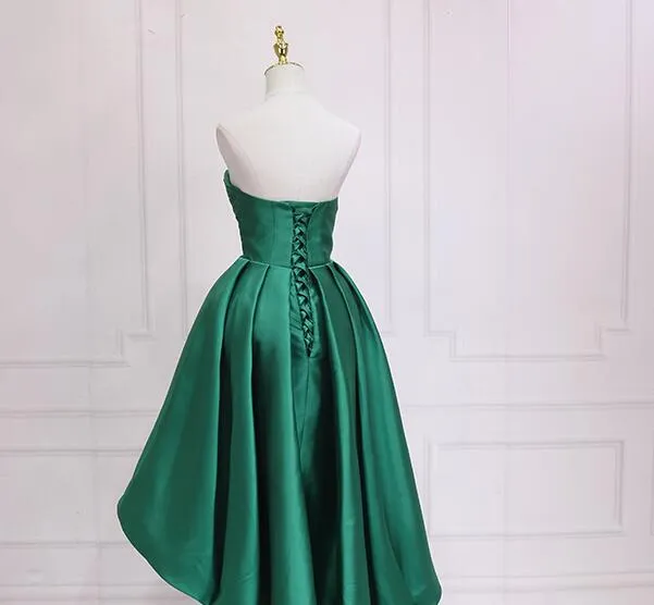 Green Satin Fashionable High Low Party Dress Homecoming Dress, Green Prom Dress Formal Dress