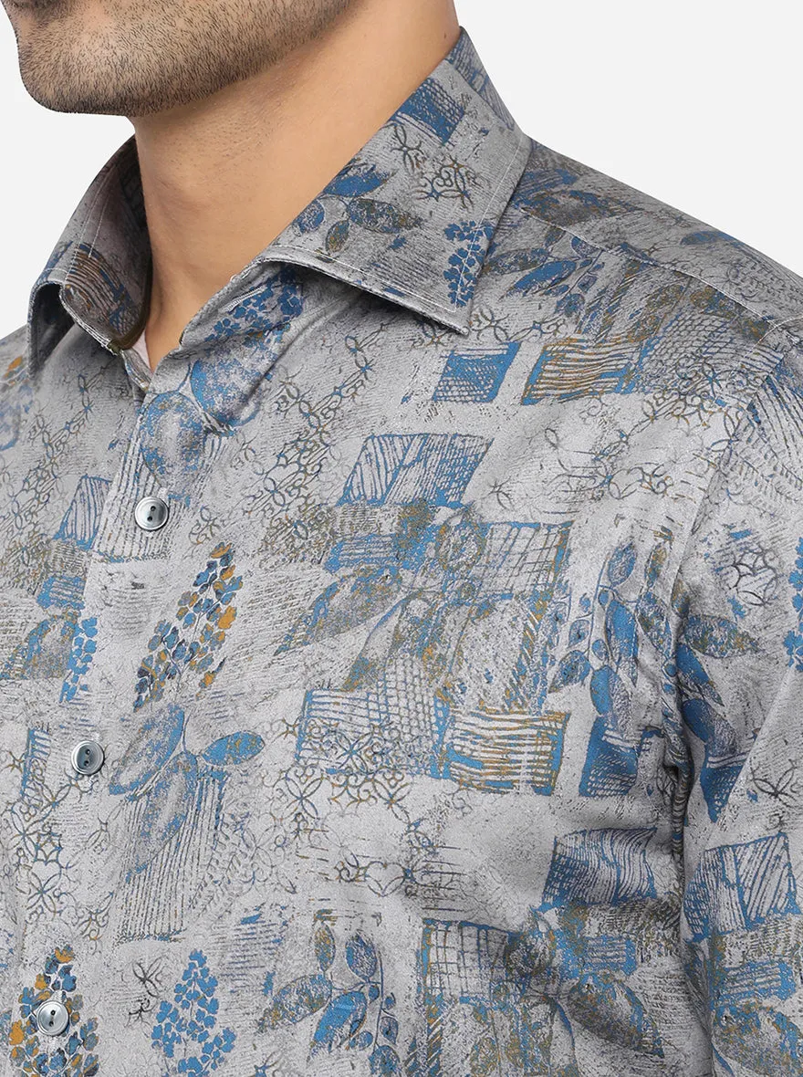 Grey Printed Slim Fit Party Wear Shirt | Wyre