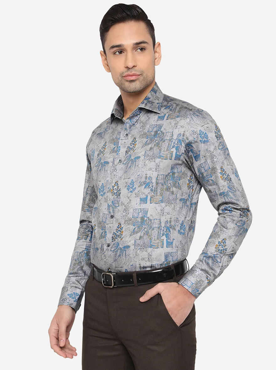 Grey Printed Slim Fit Party Wear Shirt | Wyre