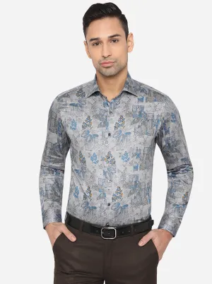 Grey Printed Slim Fit Party Wear Shirt | Wyre