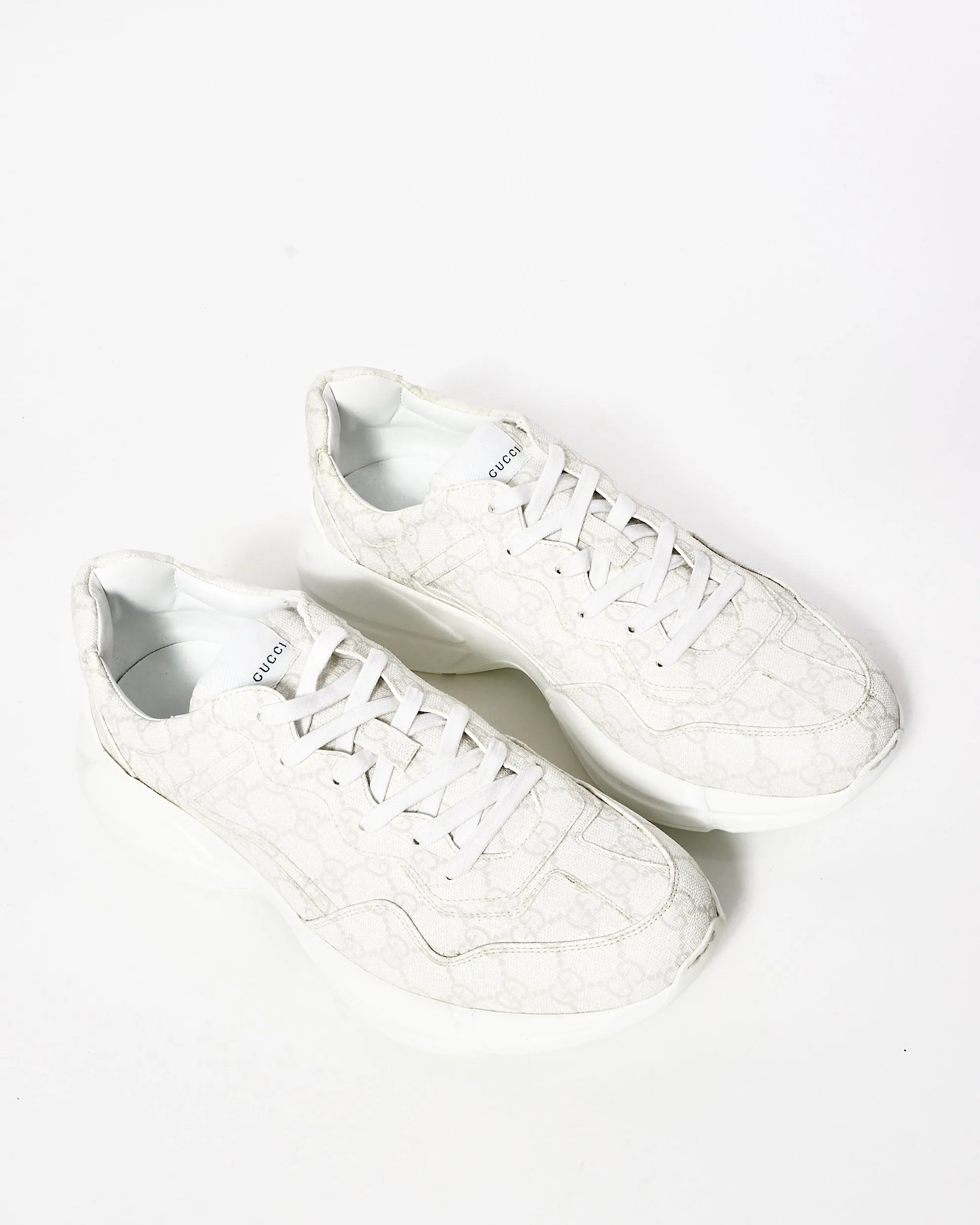 Gucci White Leather GG Monogram Dad Sneakers - 11.5 MEN