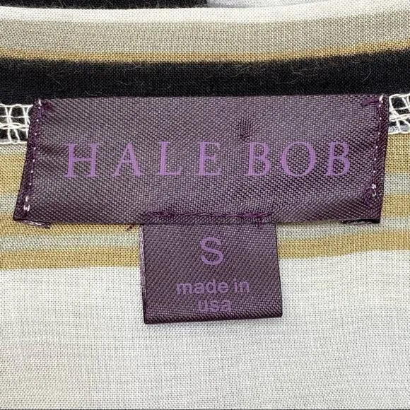 Hale Bob Silk Blend Faux Wrap Dress Womens Size S Tan Black Striped