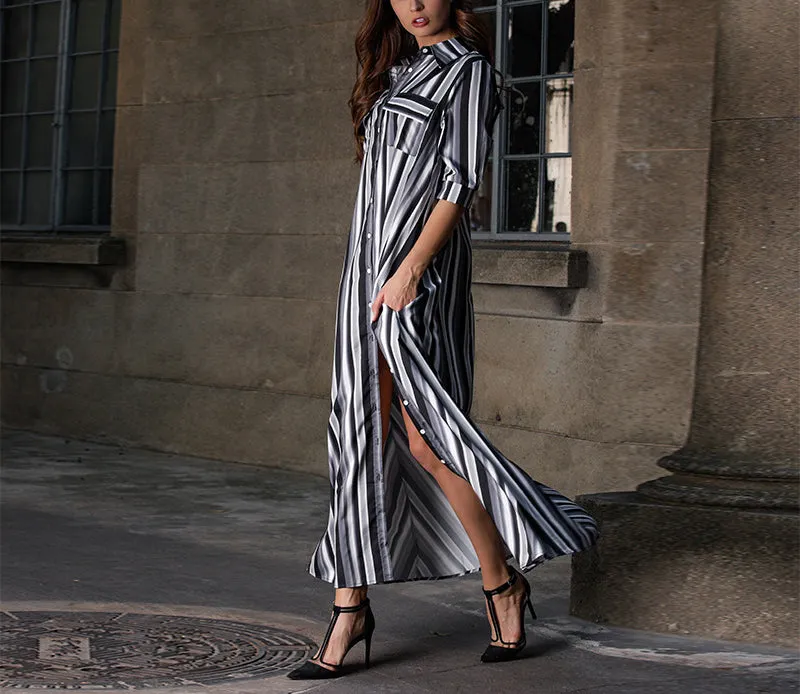 Half-sleeve Rainbow Striped Loose Bohemian Dress