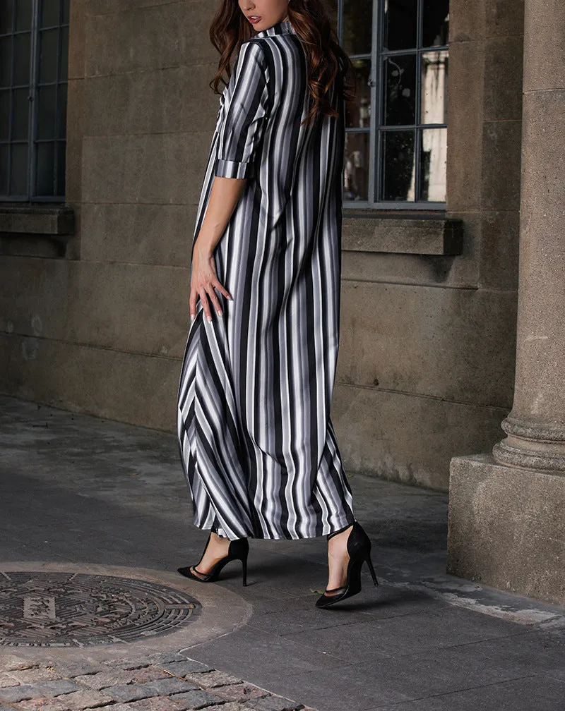 Half-sleeve Rainbow Striped Loose Bohemian Dress